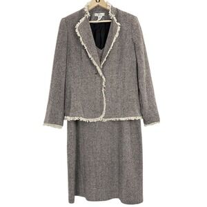 Silk Assets Dress & Blazer Set Women's 1X/Large Wool Blend Herringbone Business